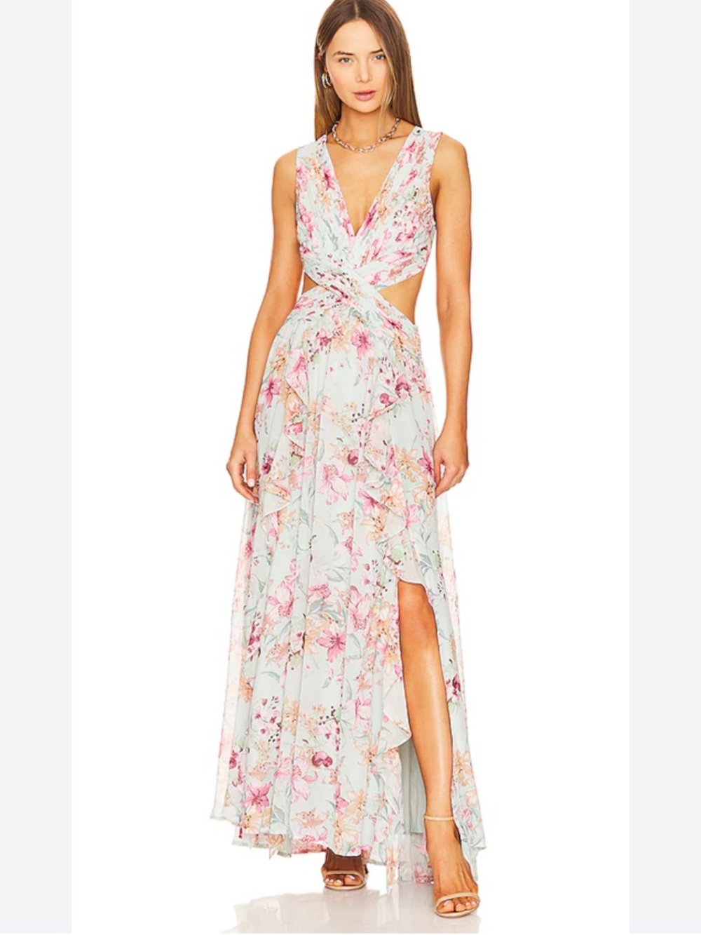ASTR the Label Noya Dress in Aqua & Pink Floral size S